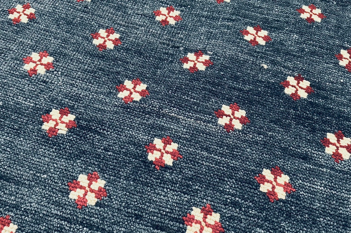 Oushak red white and blue wool rug
