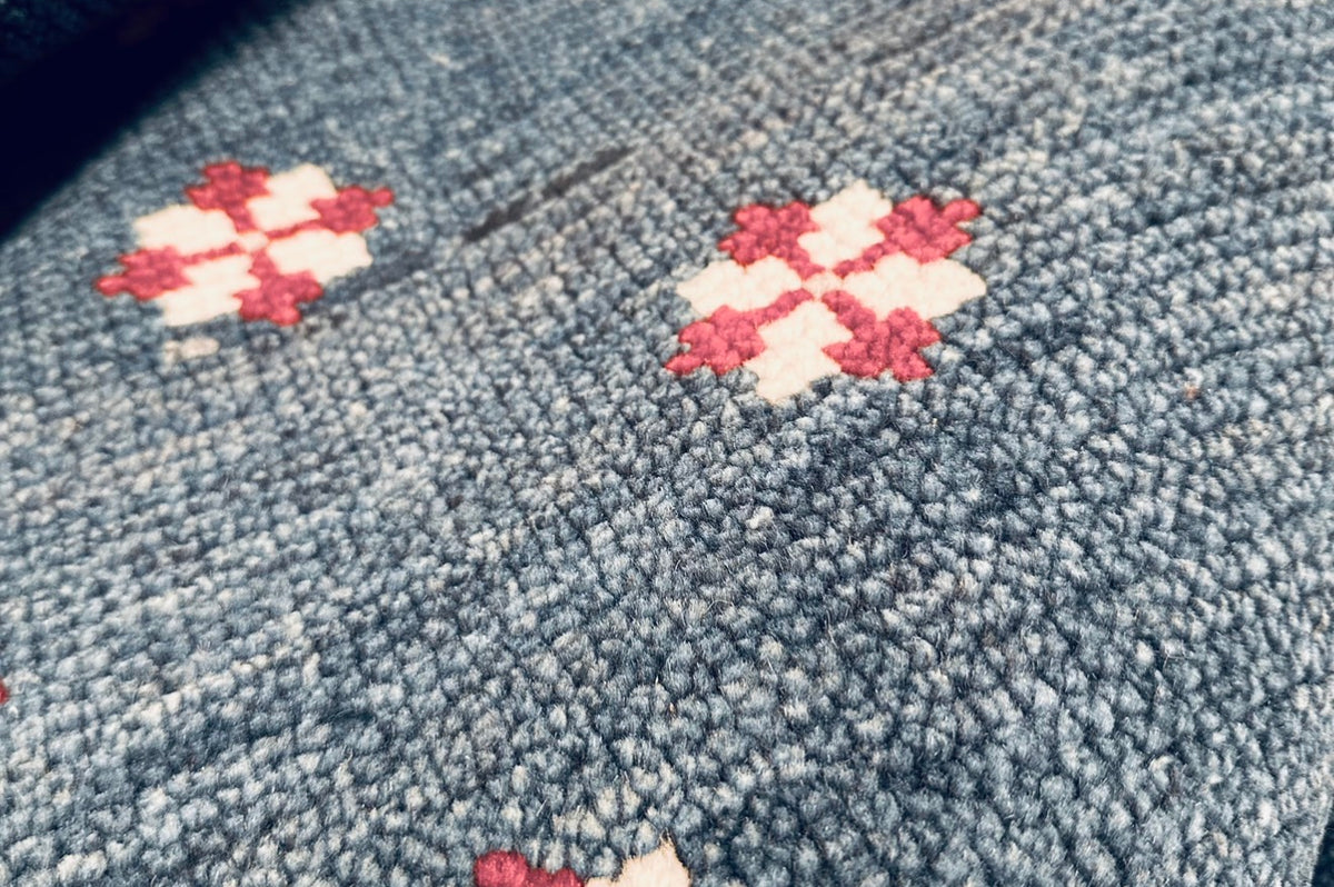 Oushak red white and blue wool rug