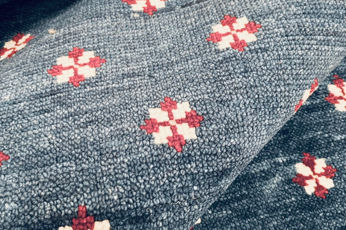 Oushak red white and blue wool rug